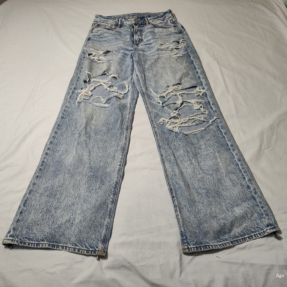 American Eagle Strigid Wide Leg Distressed Jeans